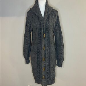 Handmade Cozy Long Gray Cable-Knit Button Sweater Coat